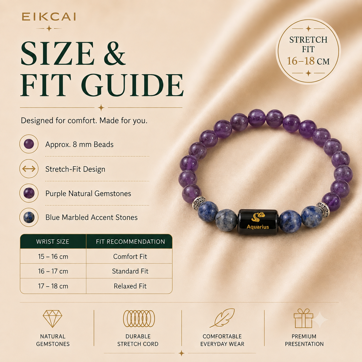 Aquarius (कुंभ राशि) Zodiac Amethyst & Lapis Lazuli Bracelet