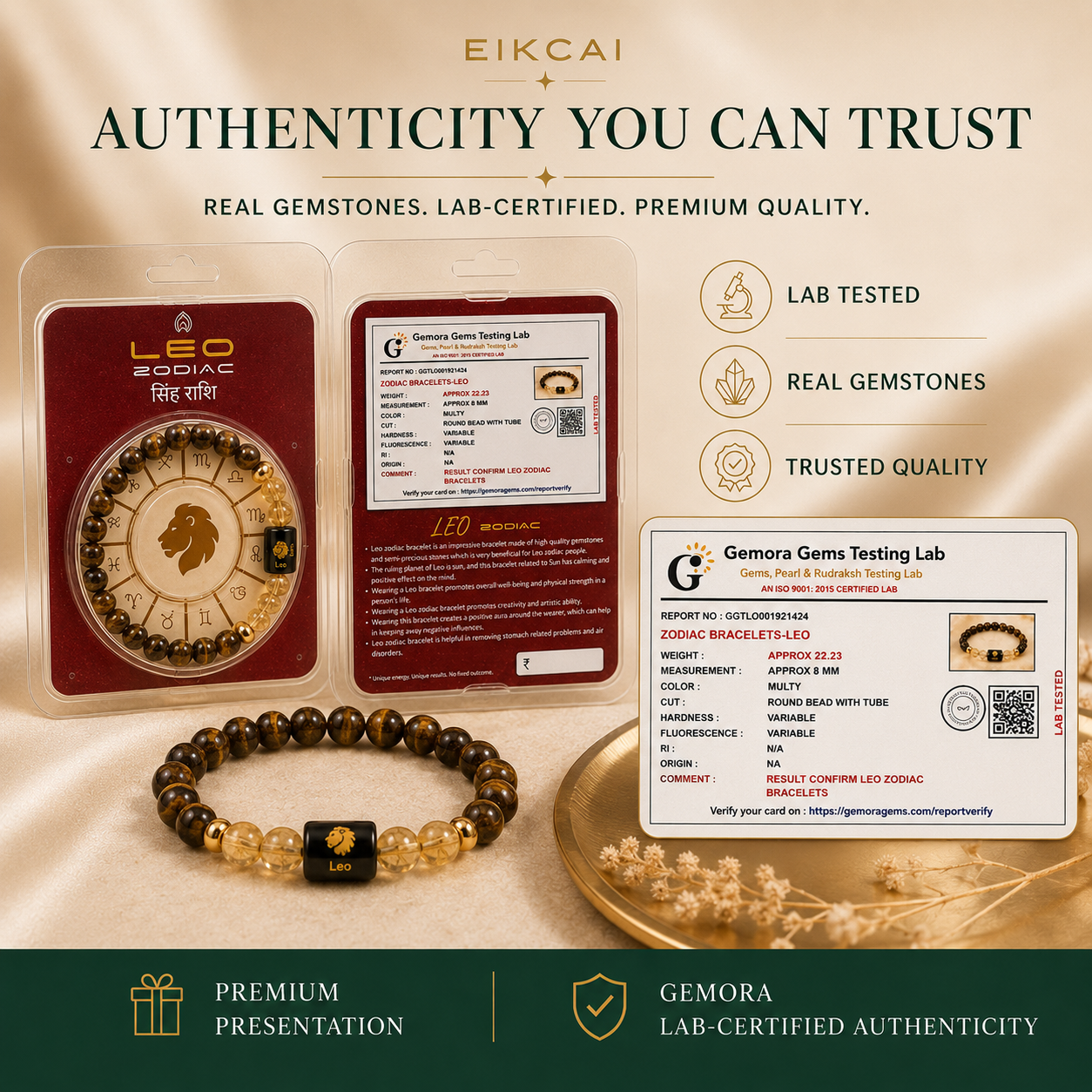 Leo (सिंह राशि) Zodiac Tiger Eye & Citrine Bracelet