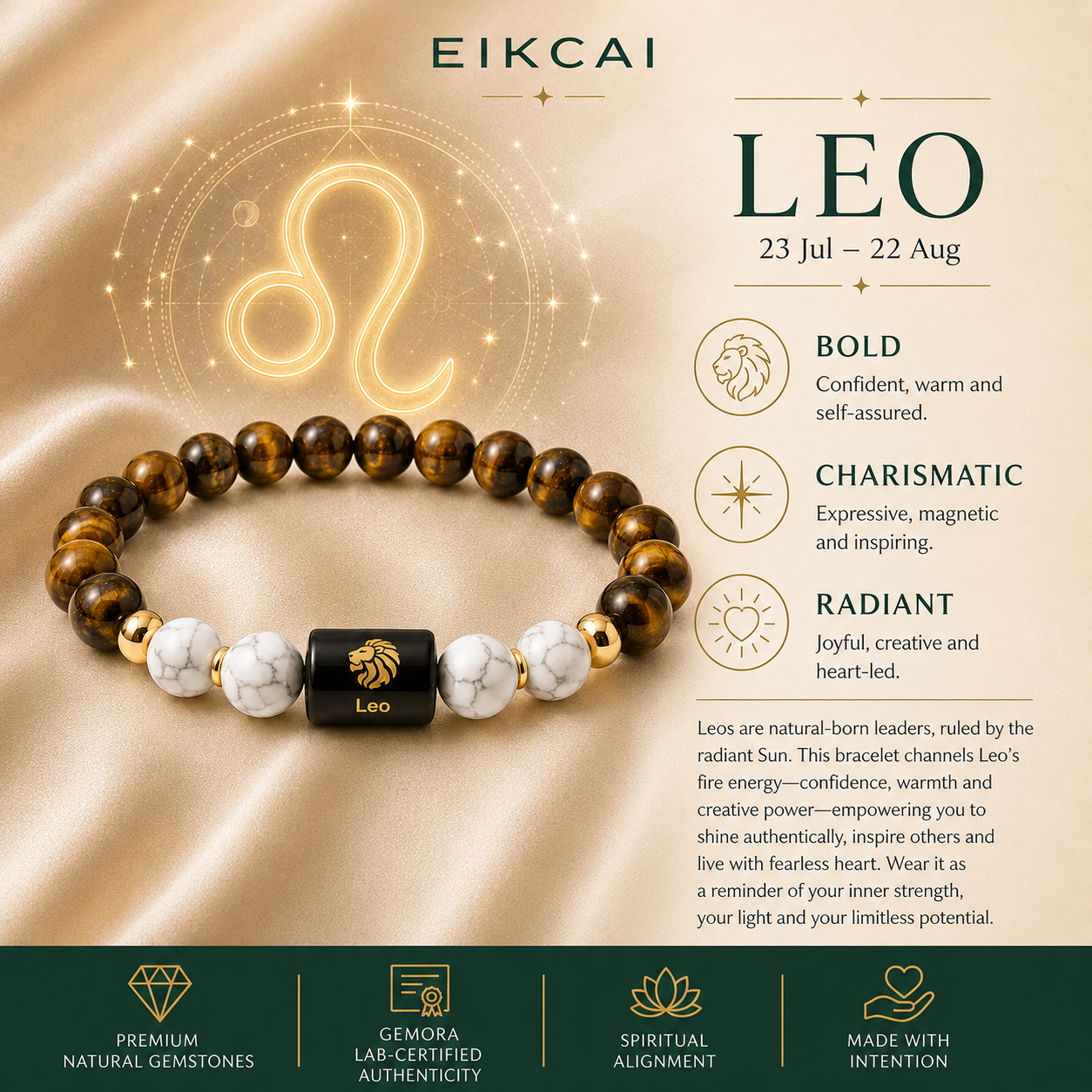 Leo (सिंह राशि) Zodiac Tiger Eye & Citrine Bracelet