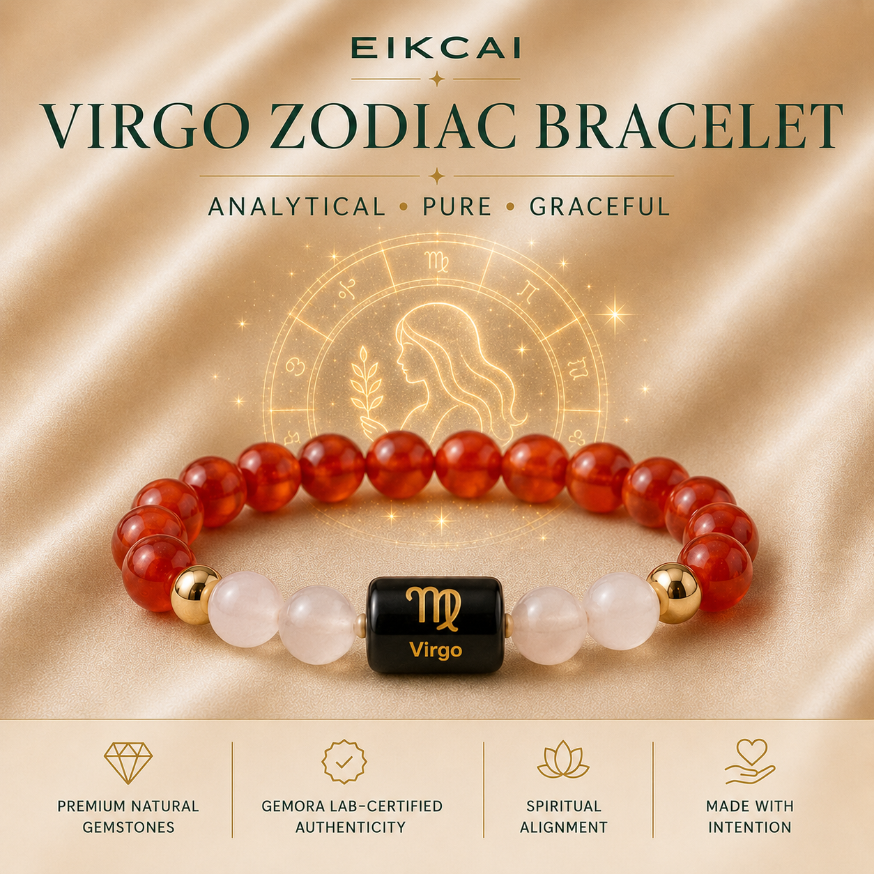 Virgo (कन्या राशि) Zodiac Carnelian & Milky Quartz Bracelet