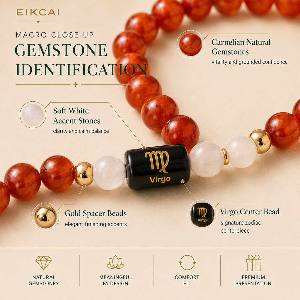 Virgo (कन्या राशि) Zodiac Carnelian & Milky Quartz Bracelet