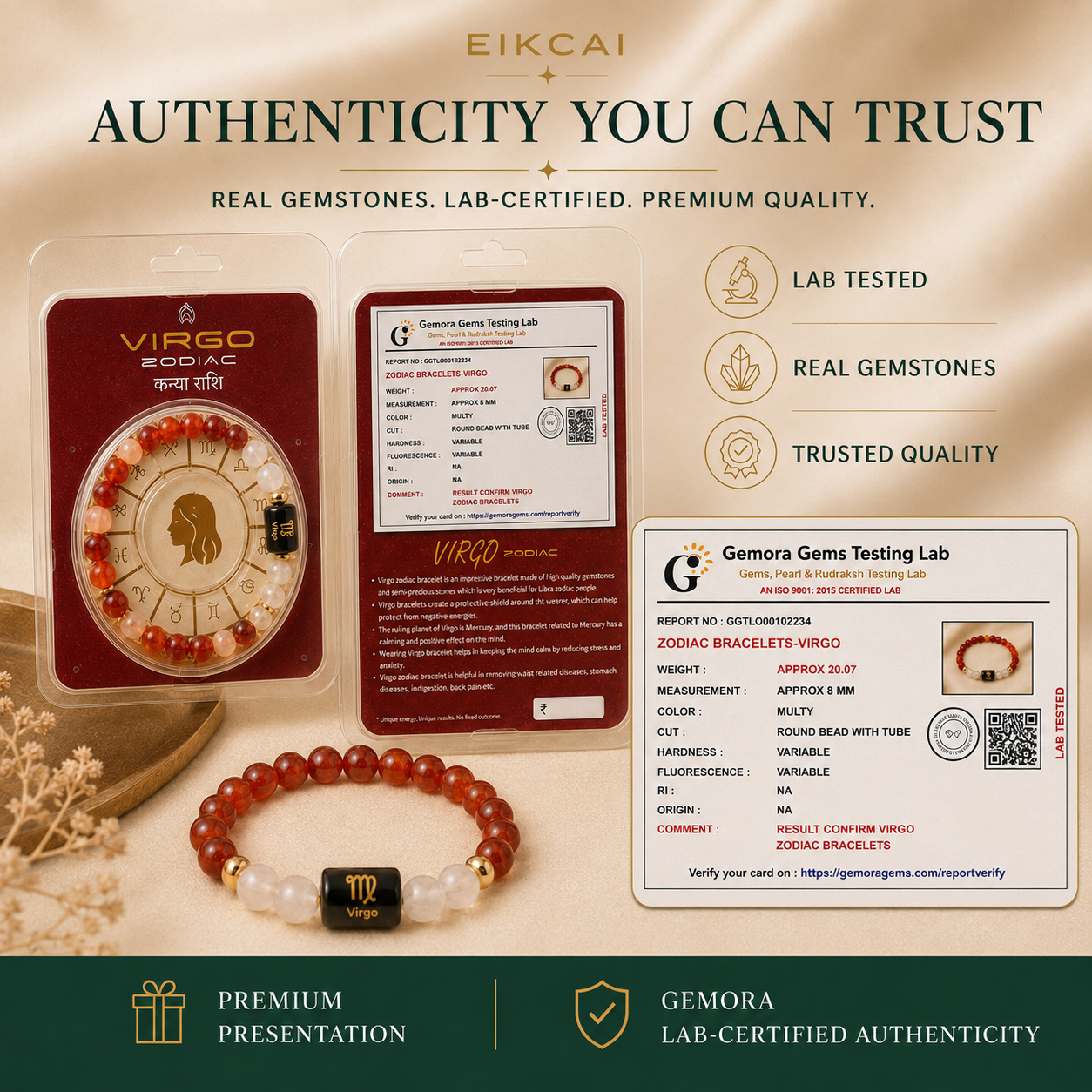 Virgo (कन्या राशि) Zodiac Carnelian & Milky Quartz Bracelet