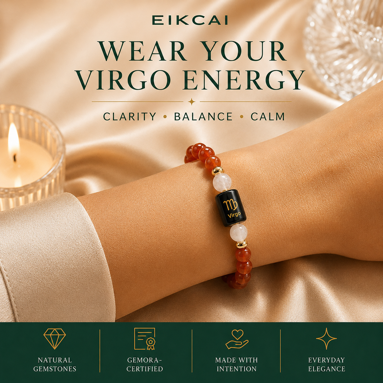 Virgo (कन्या राशि) Zodiac Carnelian & Milky Quartz Bracelet