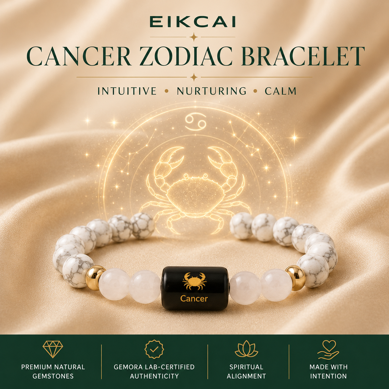 Cancer (कर्क राशि) Zodiac Howlite & Milky Quartz Bracelet