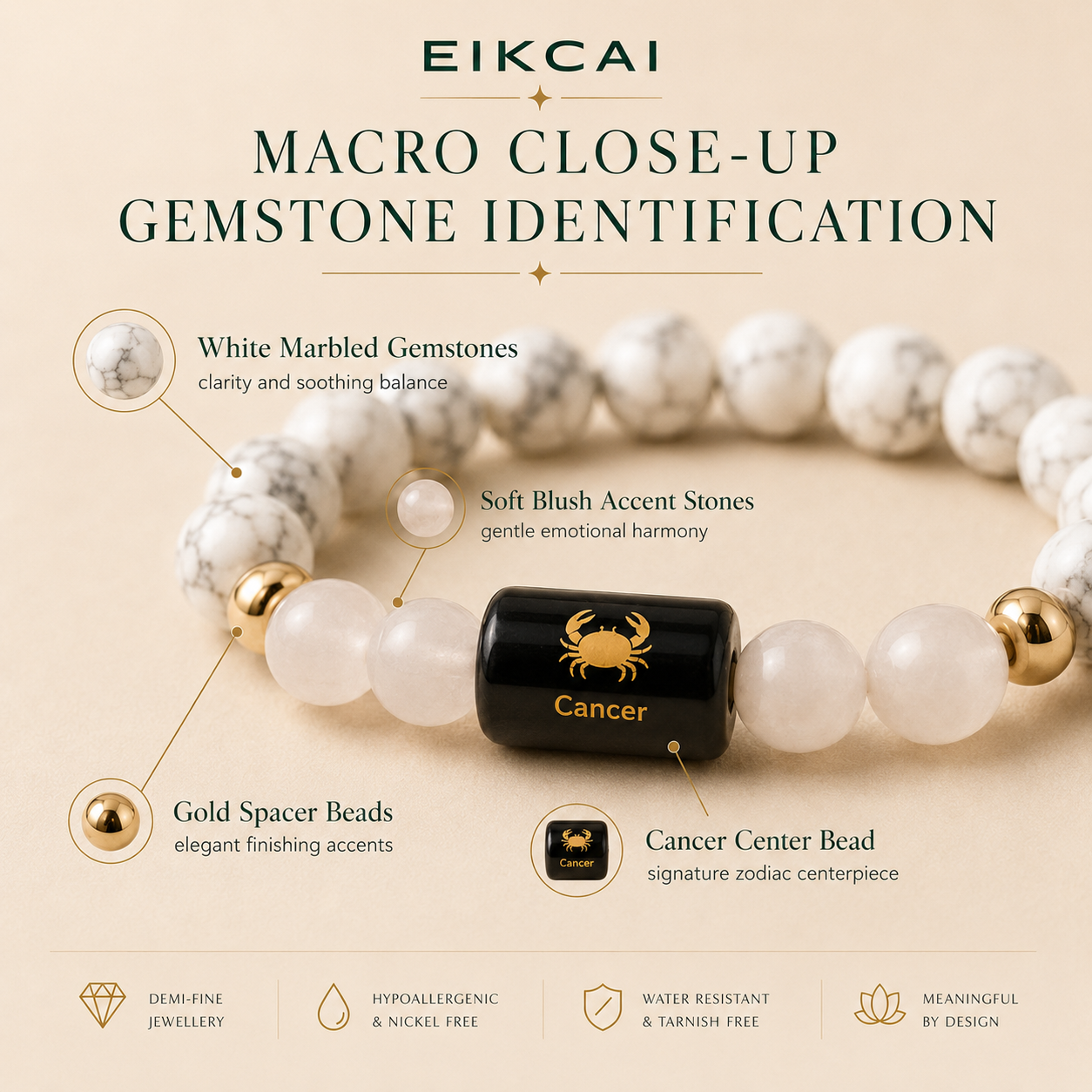 Cancer (कर्क राशि) Zodiac Howlite & Milky Quartz Bracelet