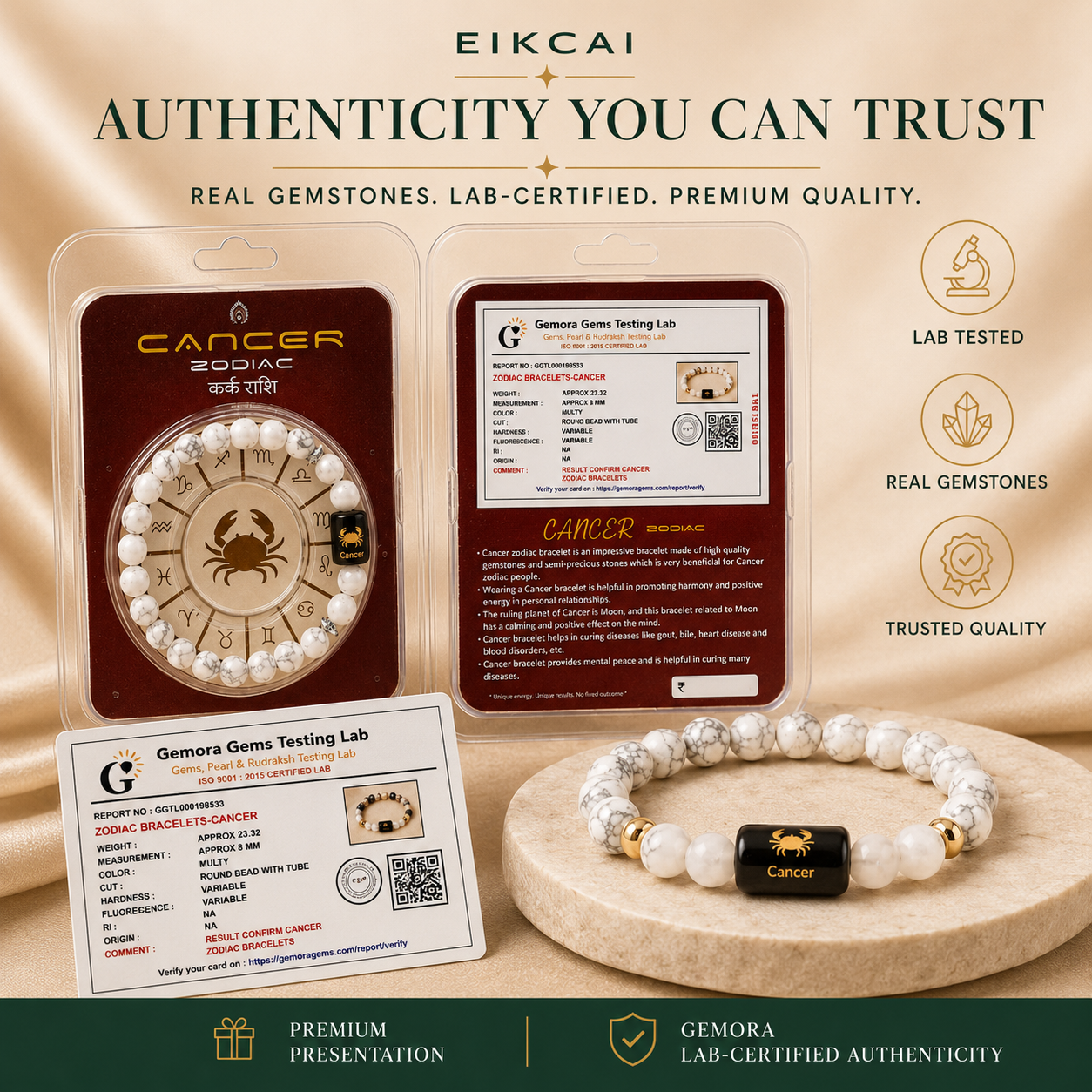 Cancer (कर्क राशि) Zodiac Howlite & Milky Quartz Bracelet