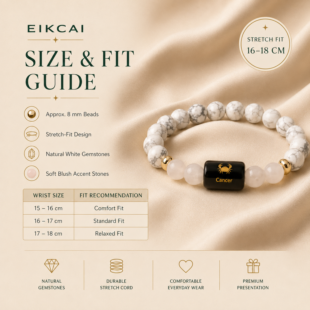 Cancer (कर्क राशि) Zodiac Howlite & Milky Quartz Bracelet