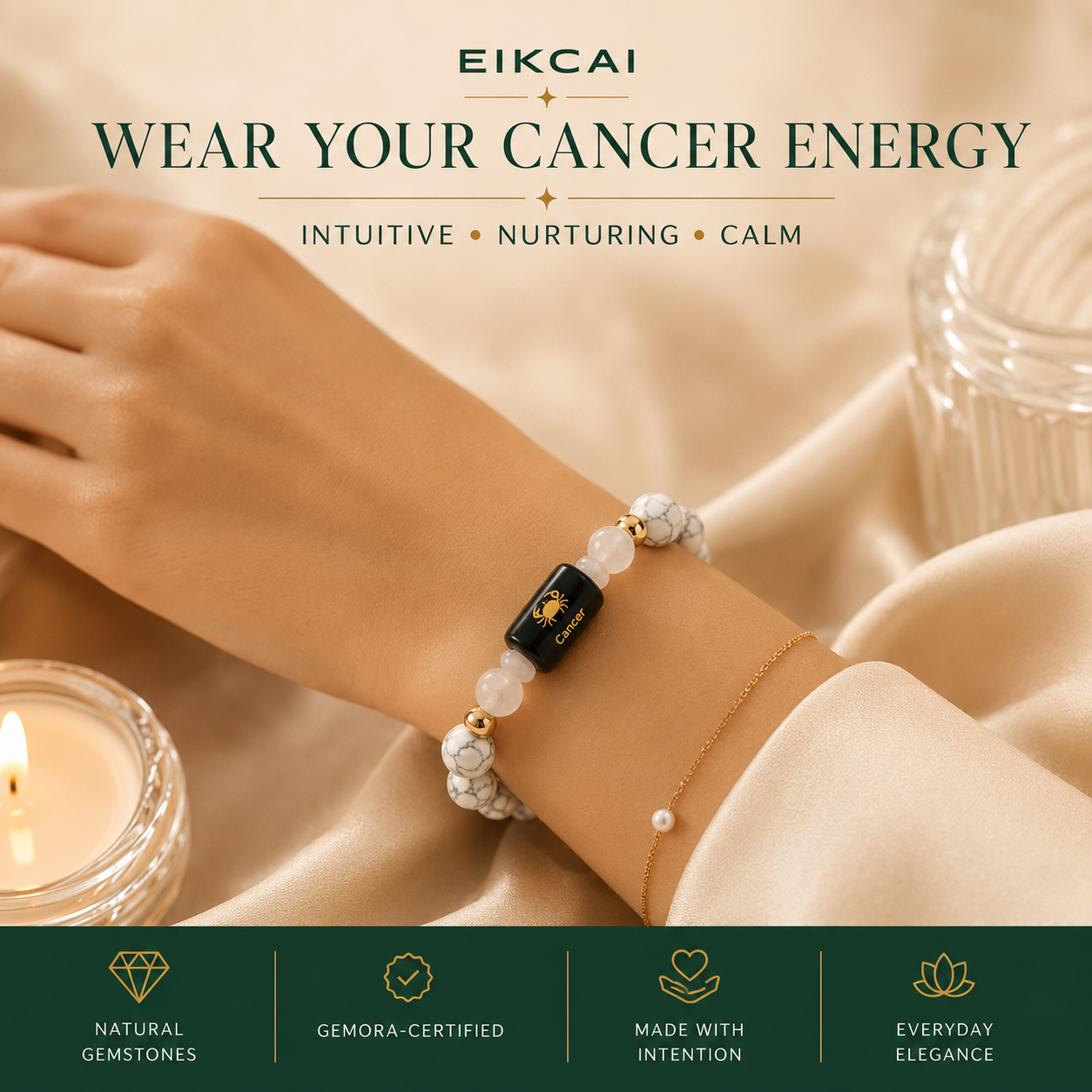 Cancer (कर्क राशि) Zodiac Howlite & Milky Quartz Bracelet