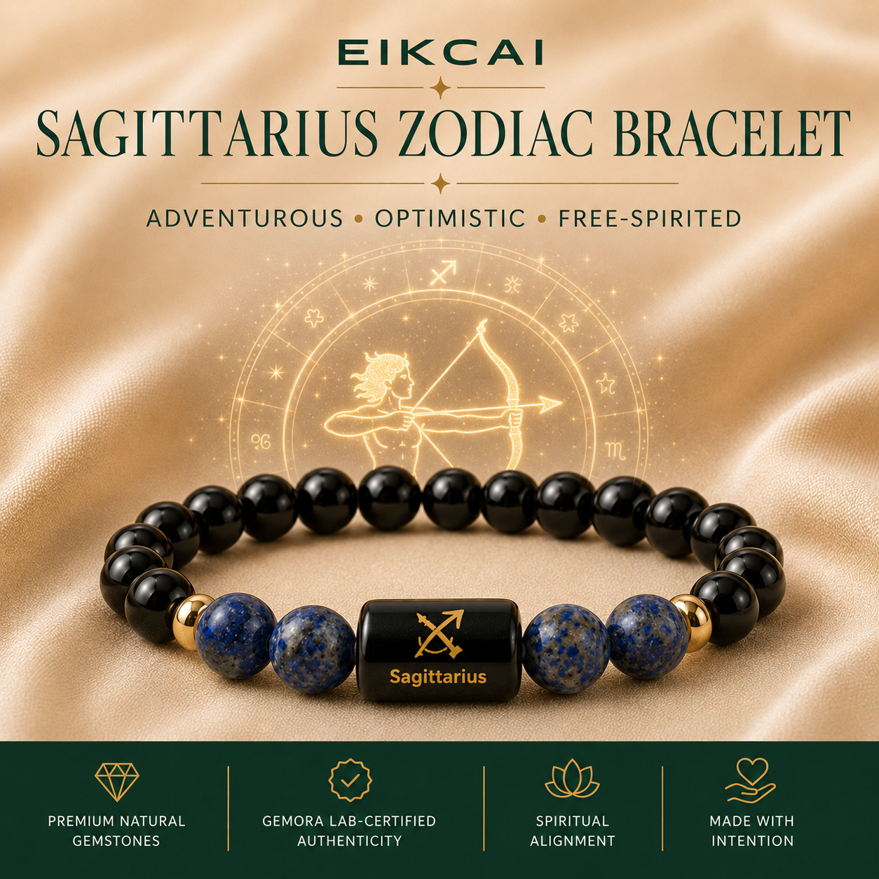 Sagittarius (धनु राशि) Zodiac Black Obsidian & Lapis Lazuli Bracelet