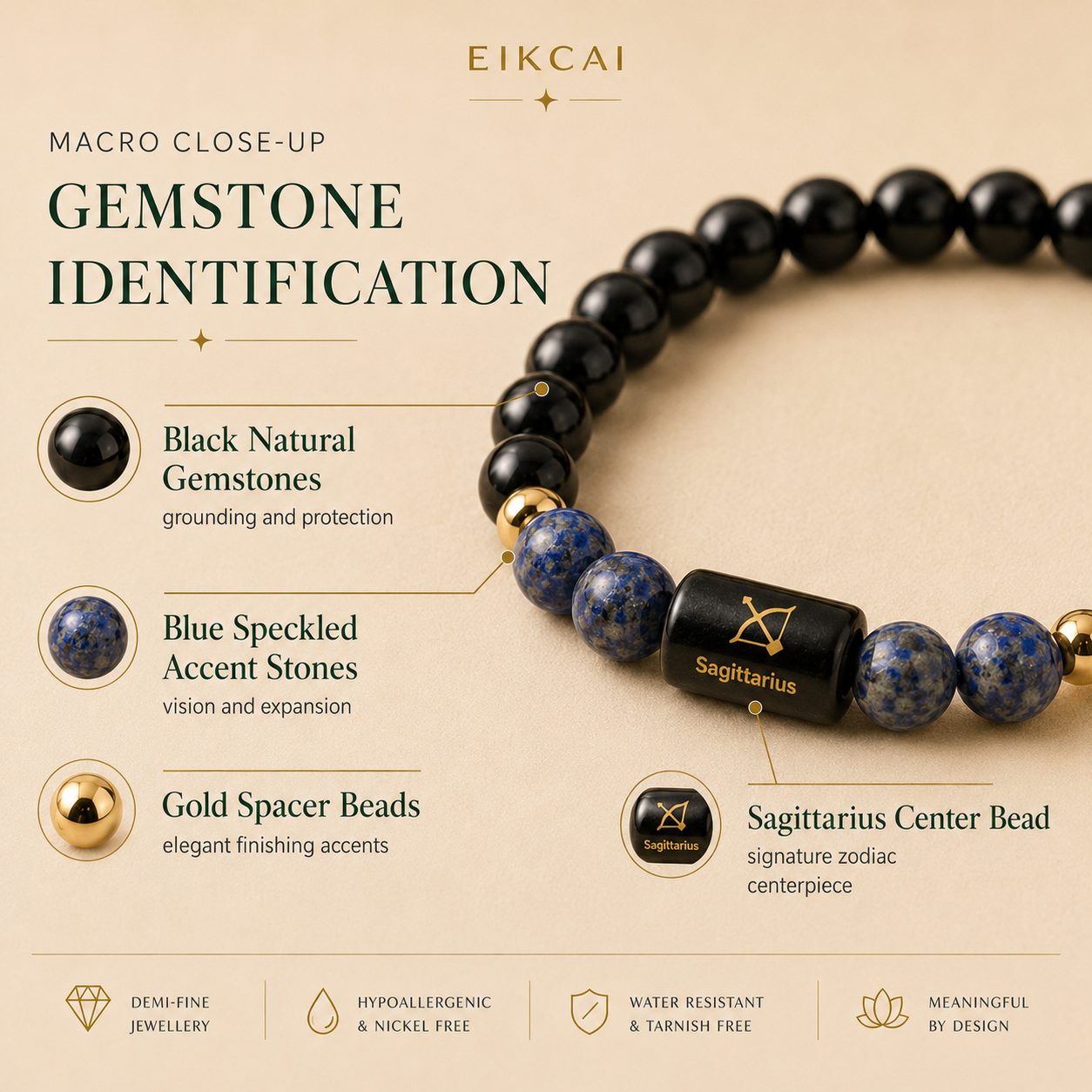 Sagittarius (धनु राशि) Zodiac Black Obsidian & Lapis Lazuli Bracelet