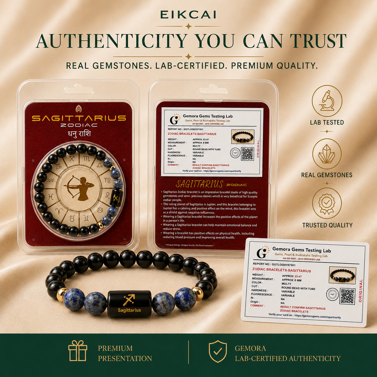Sagittarius (धनु राशि) Zodiac Black Obsidian & Lapis Lazuli Bracelet
