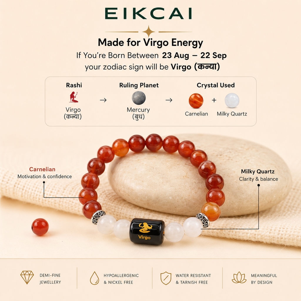 Virgo (कन्या राशि) Zodiac Carnelian & Milky Quartz Bracelet