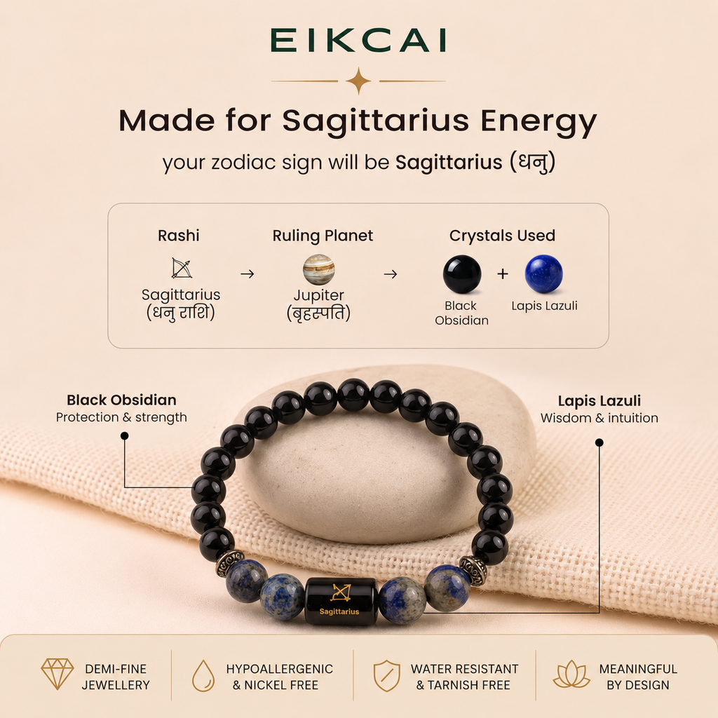 Sagittarius (धनु राशि) Zodiac Black Obsidian & Lapis Lazuli Bracelet