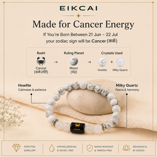 Cancer (कर्क राशि) Zodiac Howlite & Milky Quartz Bracelet
