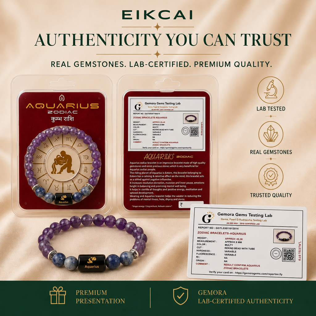 Aquarius (कुंभ राशि) Zodiac Amethyst & Lapis Lazuli Bracelet