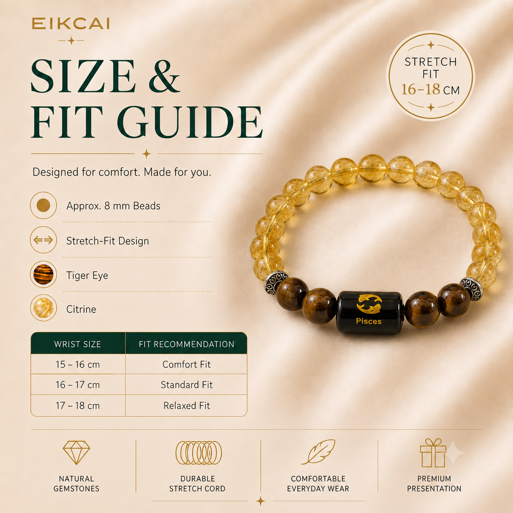 Pisces (मीन राशि) Zodiac Citrine & Tiger Eye Bracelet