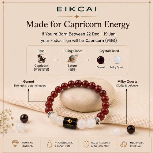 Capricorn (मकर राशि) Zodiac Garnet & Milky Quartz Bracelet
