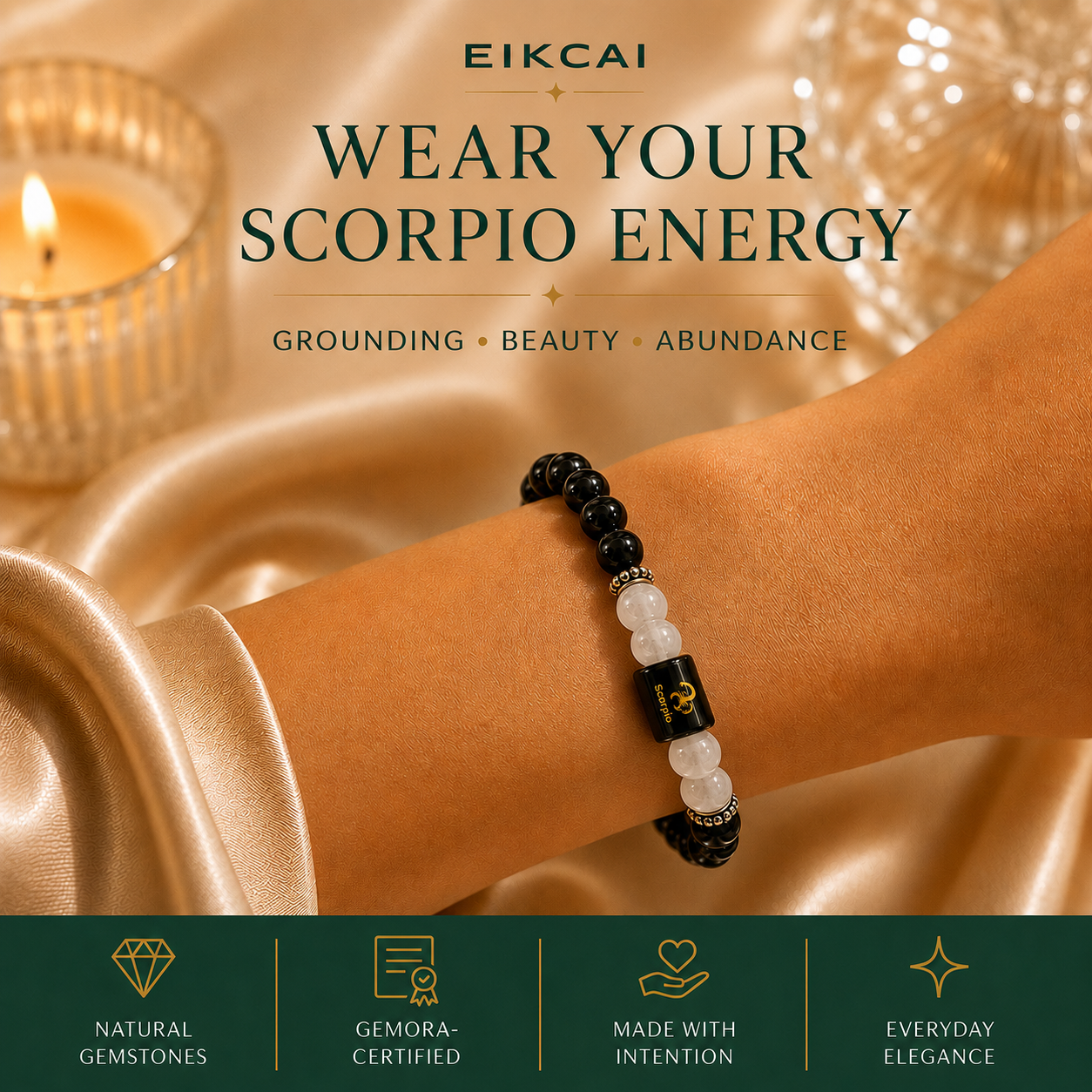 Scorpio (वृश्चिक राशि) Zodiac Black Obsidian & Milky Quartz Bracelet