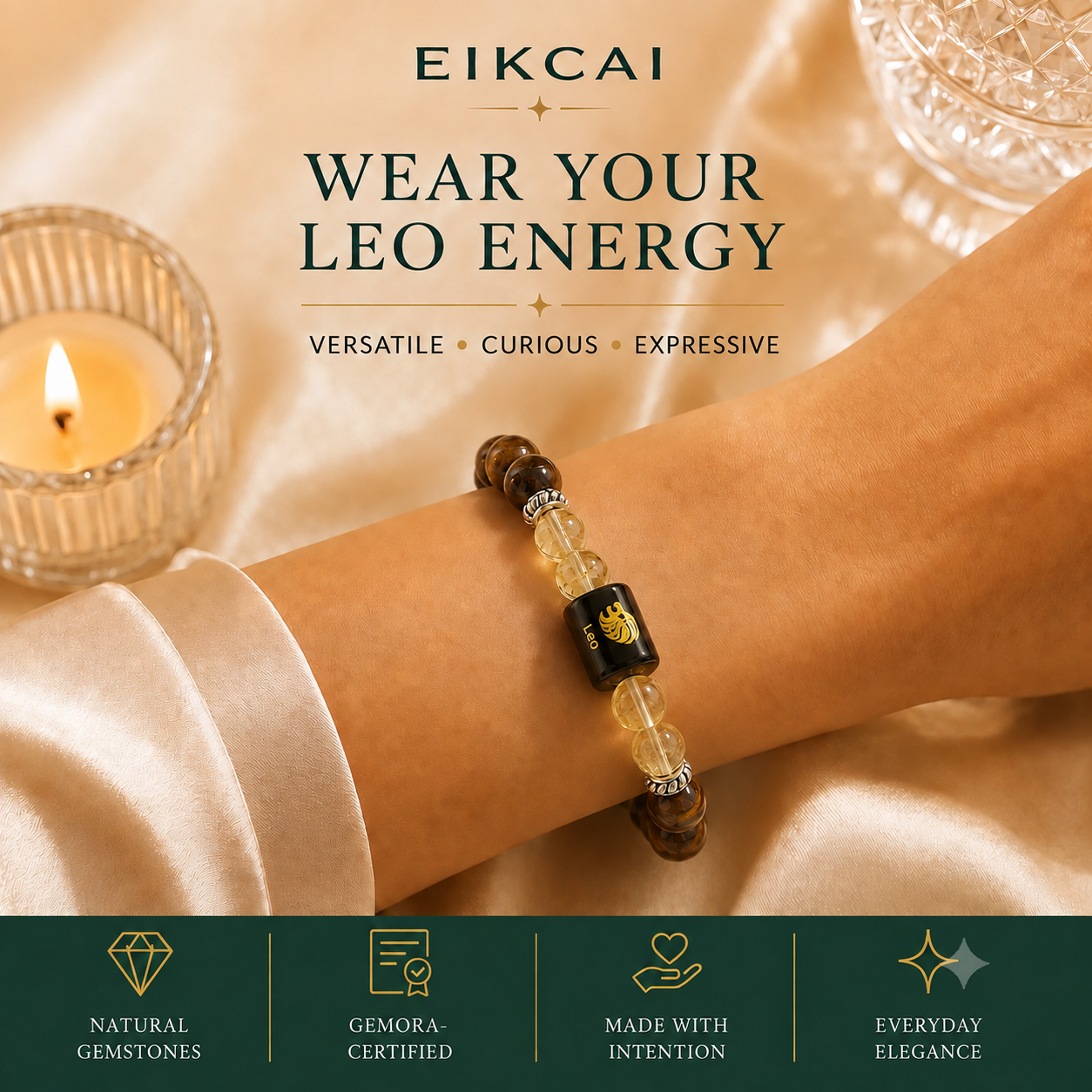 Leo (सिंह राशि) Zodiac Tiger Eye & Citrine Bracelet