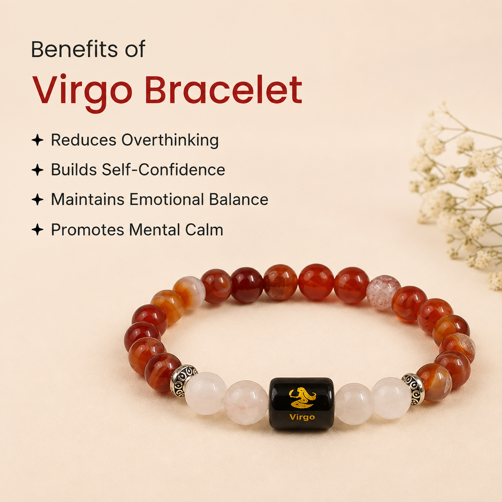 Virgo (कन्या राशि) Zodiac Carnelian & Milky Quartz Bracelet