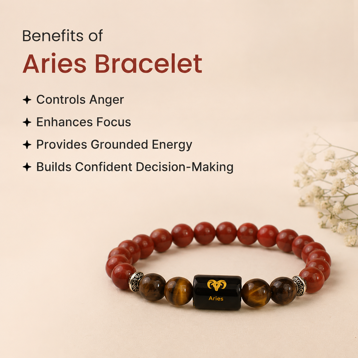 Aries (मेष राशि) Zodiac Red Jasper & Tiger Eye Bracelet