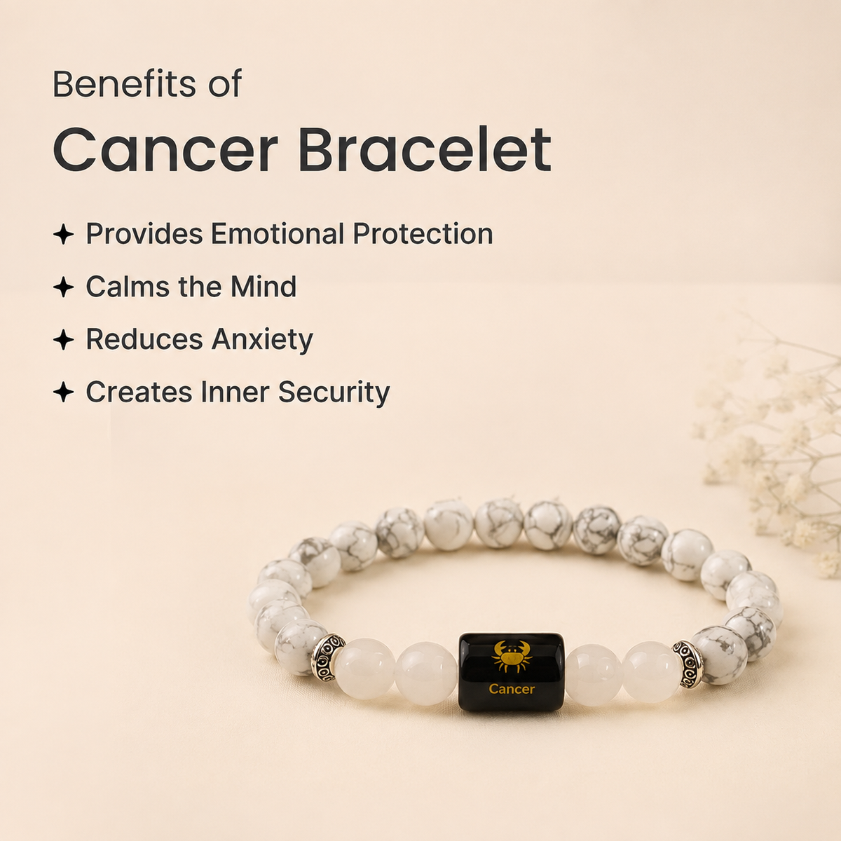 Cancer (कर्क राशि) Zodiac Howlite & Milky Quartz Bracelet
