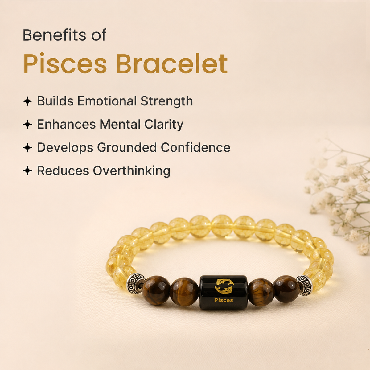 Pisces (मीन राशि) Zodiac Citrine & Tiger Eye Bracelet