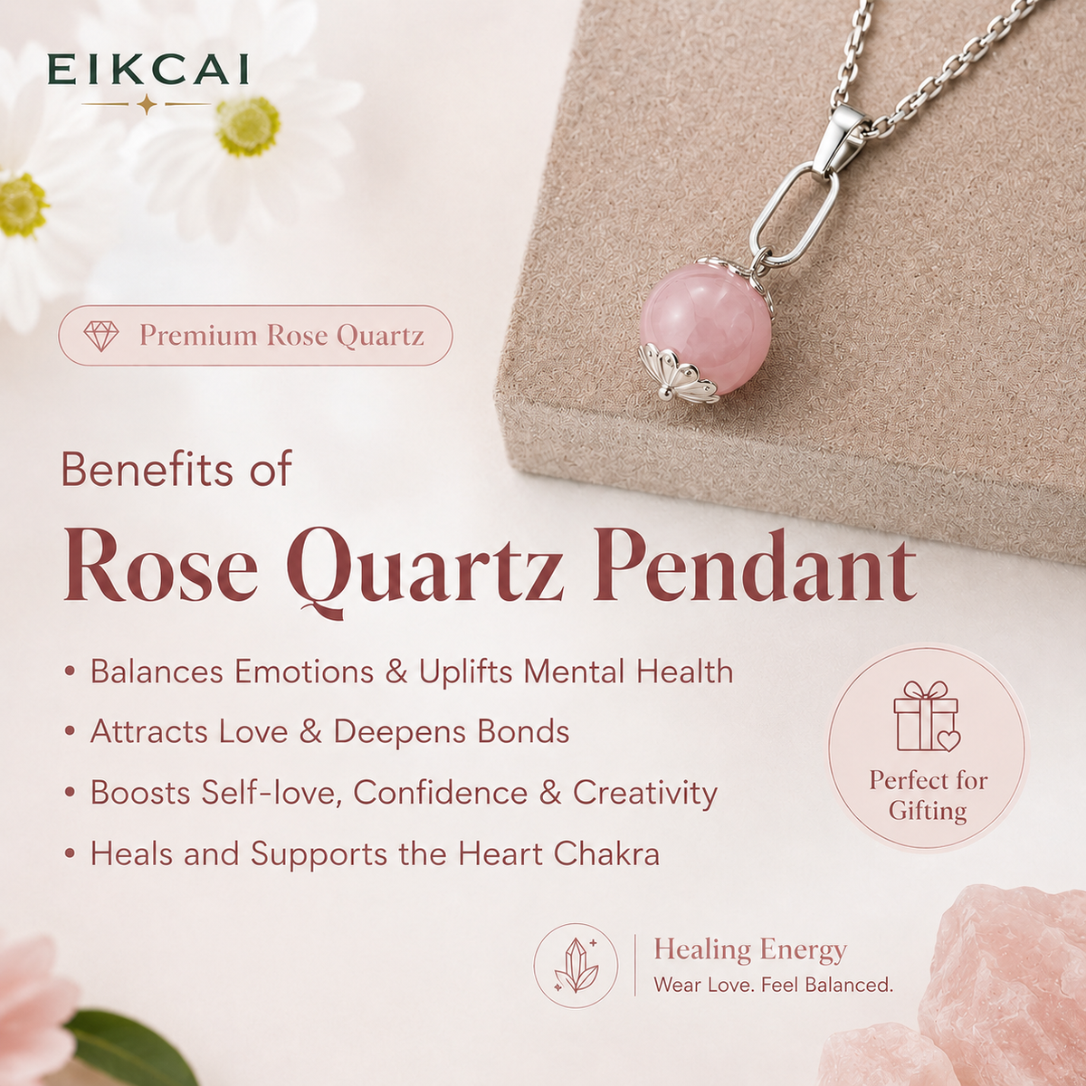 Rose Quartz Pendant with Silver Chain