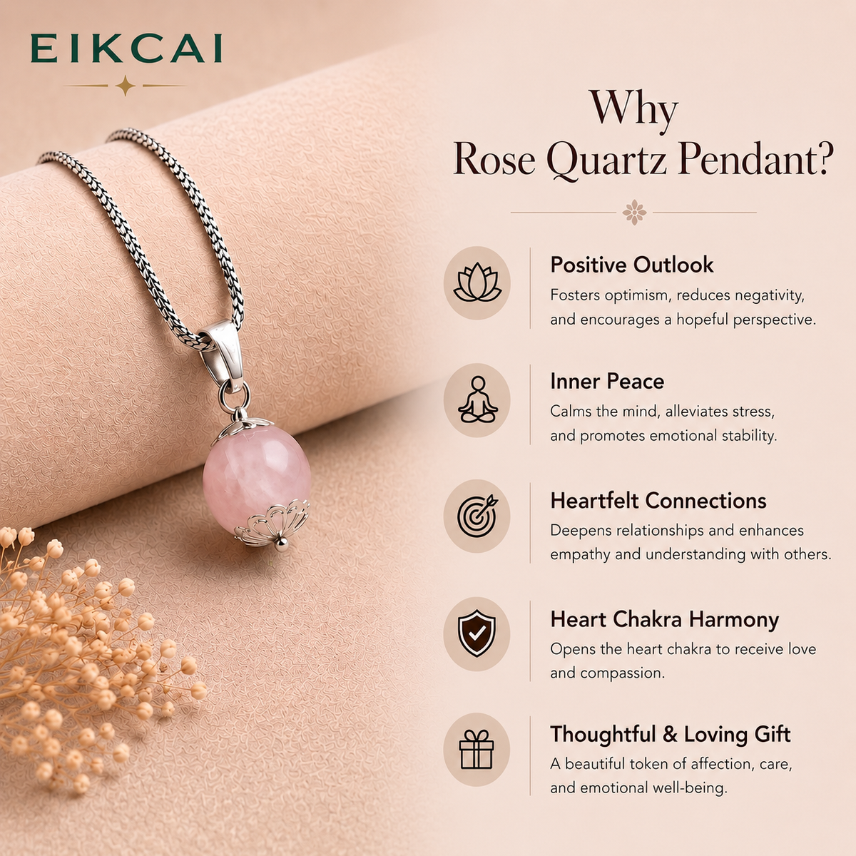 Rose Quartz Pendant with Silver Chain