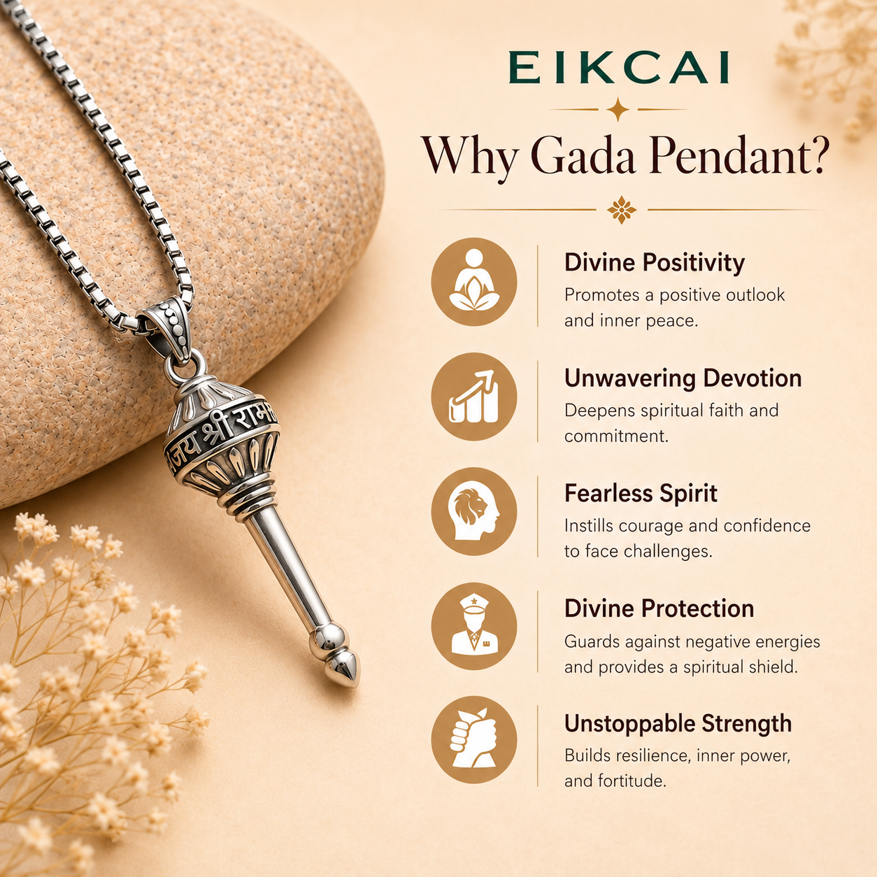 Gada Pendant with Chain - Silver