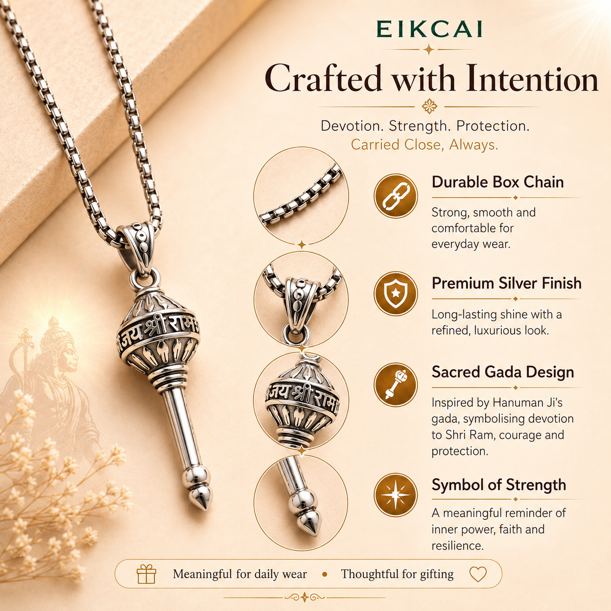 Gada Pendant with Chain - Silver