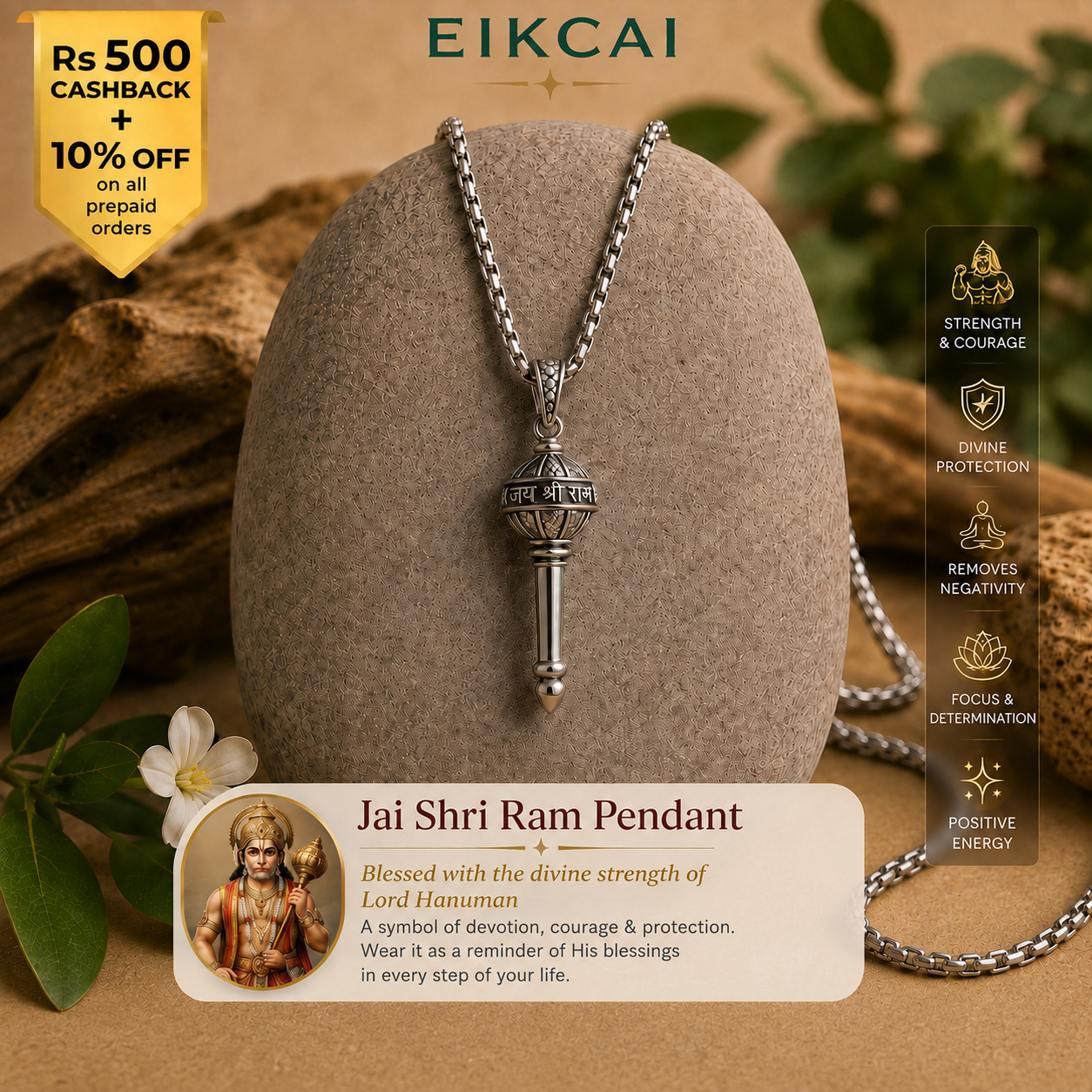 Gada Pendant with Chain - Silver