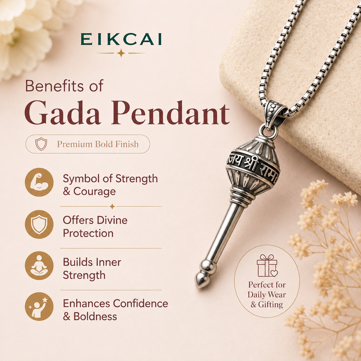 Gada Pendant with Chain - Silver