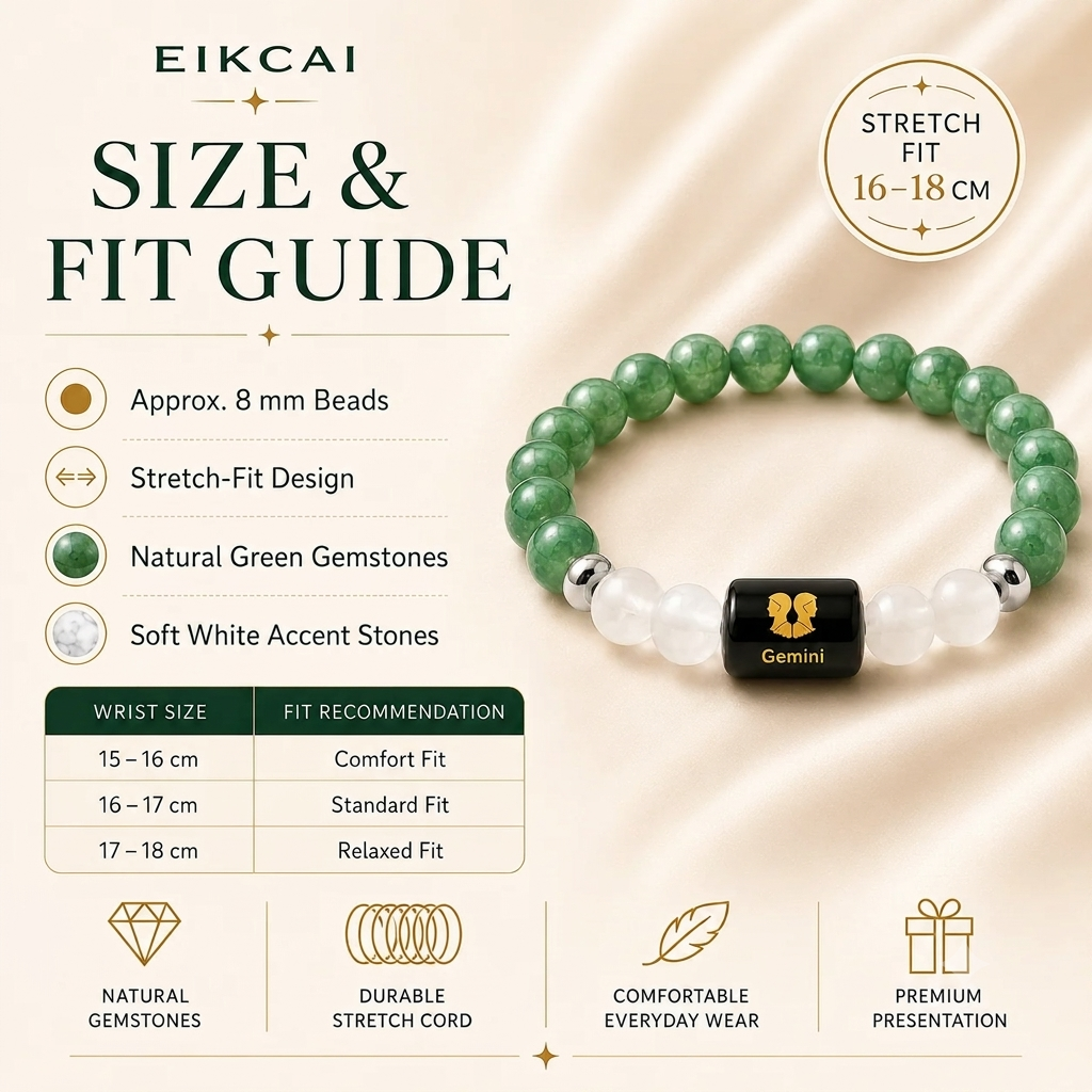 Gemini (मिथुन राशि) Zodiac Green Aventurine & Milky Quartz Bracelet