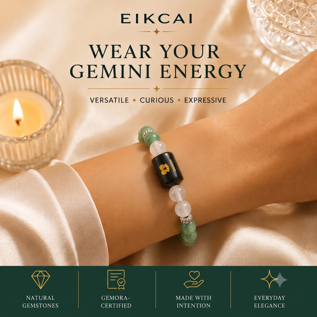 Gemini (मिथुन राशि) Zodiac Green Aventurine & Milky Quartz Bracelet