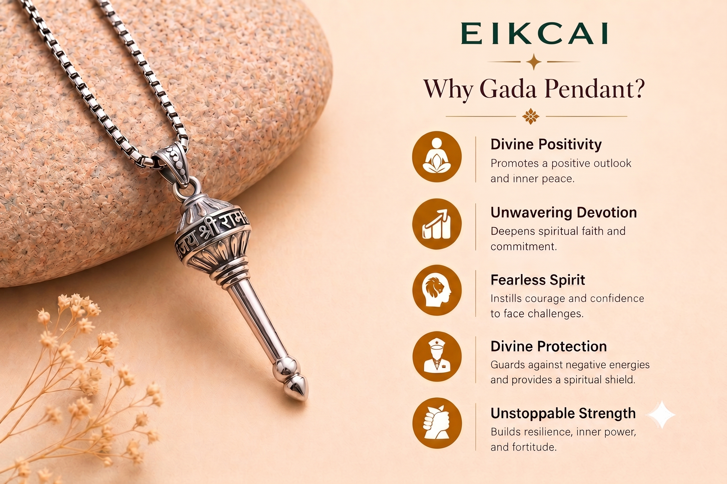Gada Pendant with Chain - Silver