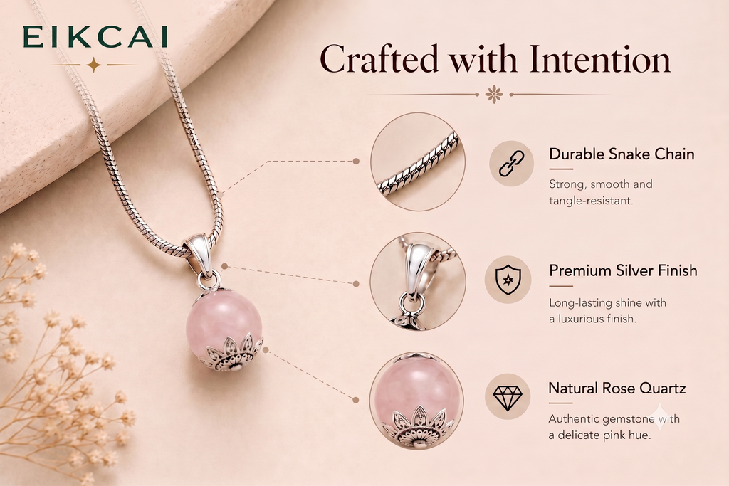 Rose Quartz Pendant with Silver Chain