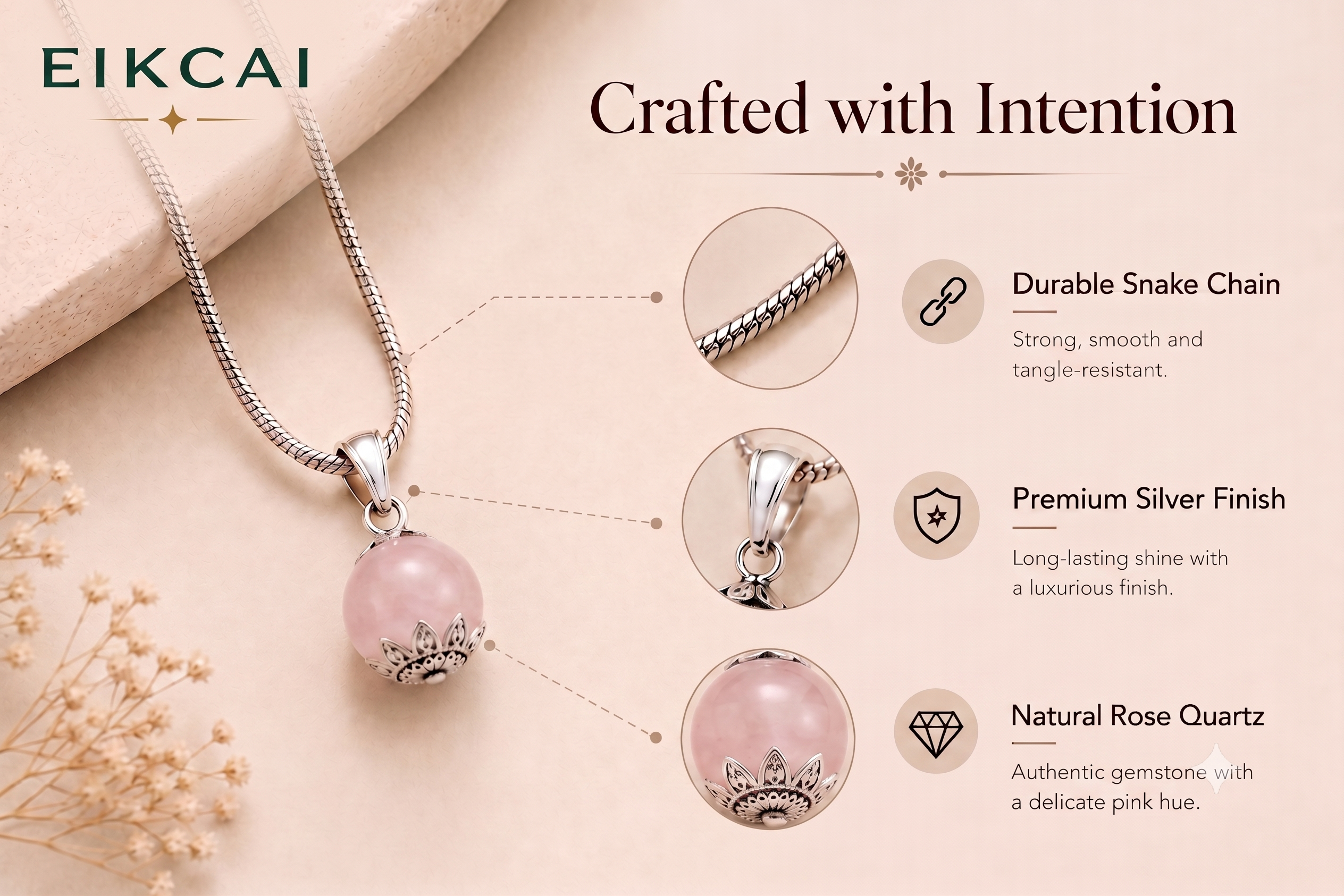 Rose Quartz Pendant with Silver Chain