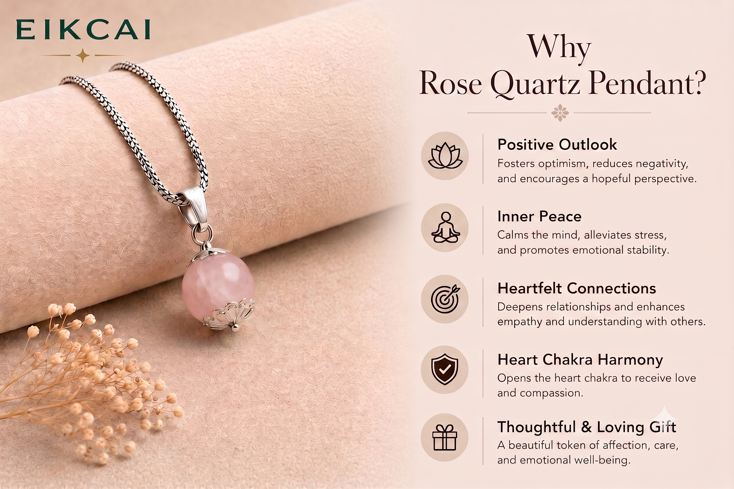 Rose Quartz Pendant with Silver Chain