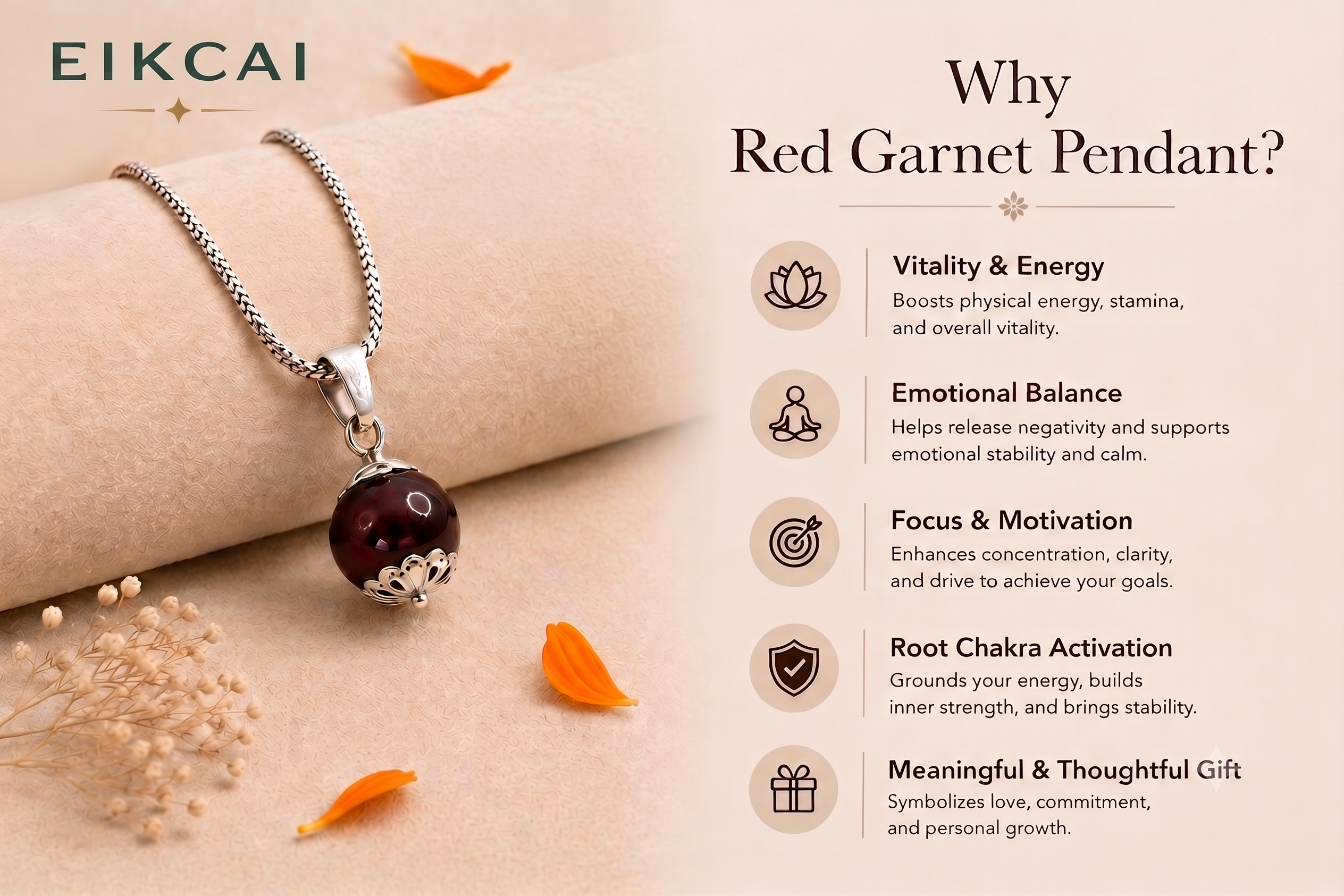 Red Garnet Pendant with Silver Chain