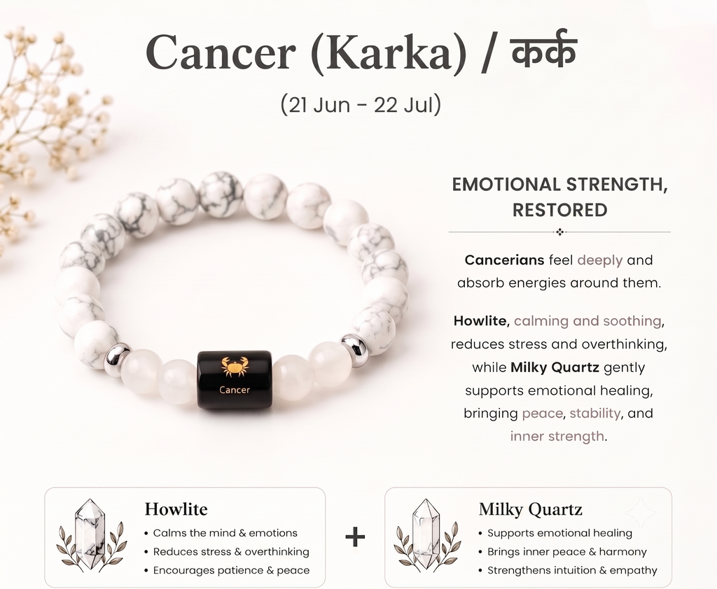 Cancer (कर्क राशि) Zodiac Howlite & Milky Quartz Bracelet