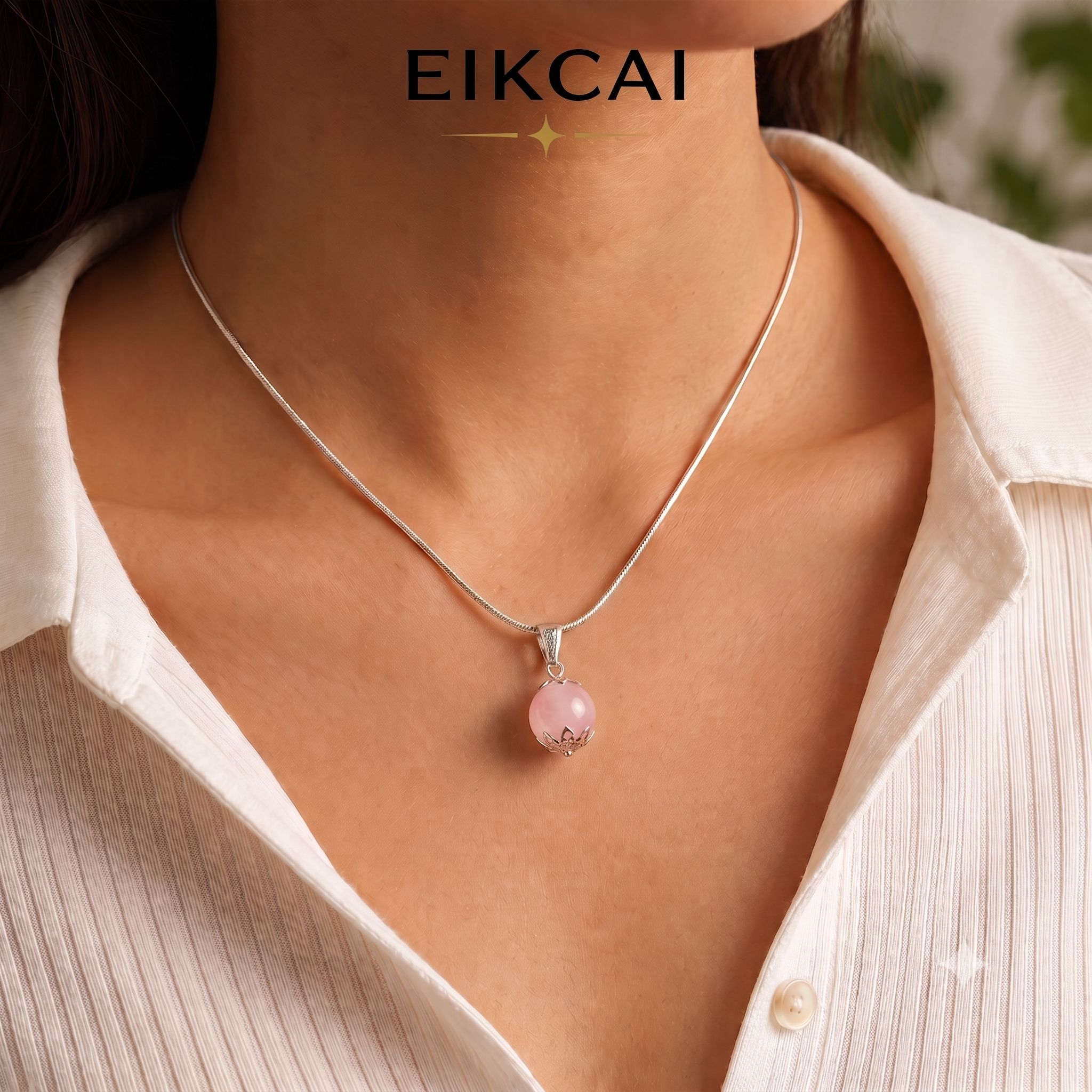 Rose Quartz Pendant with Silver Chain