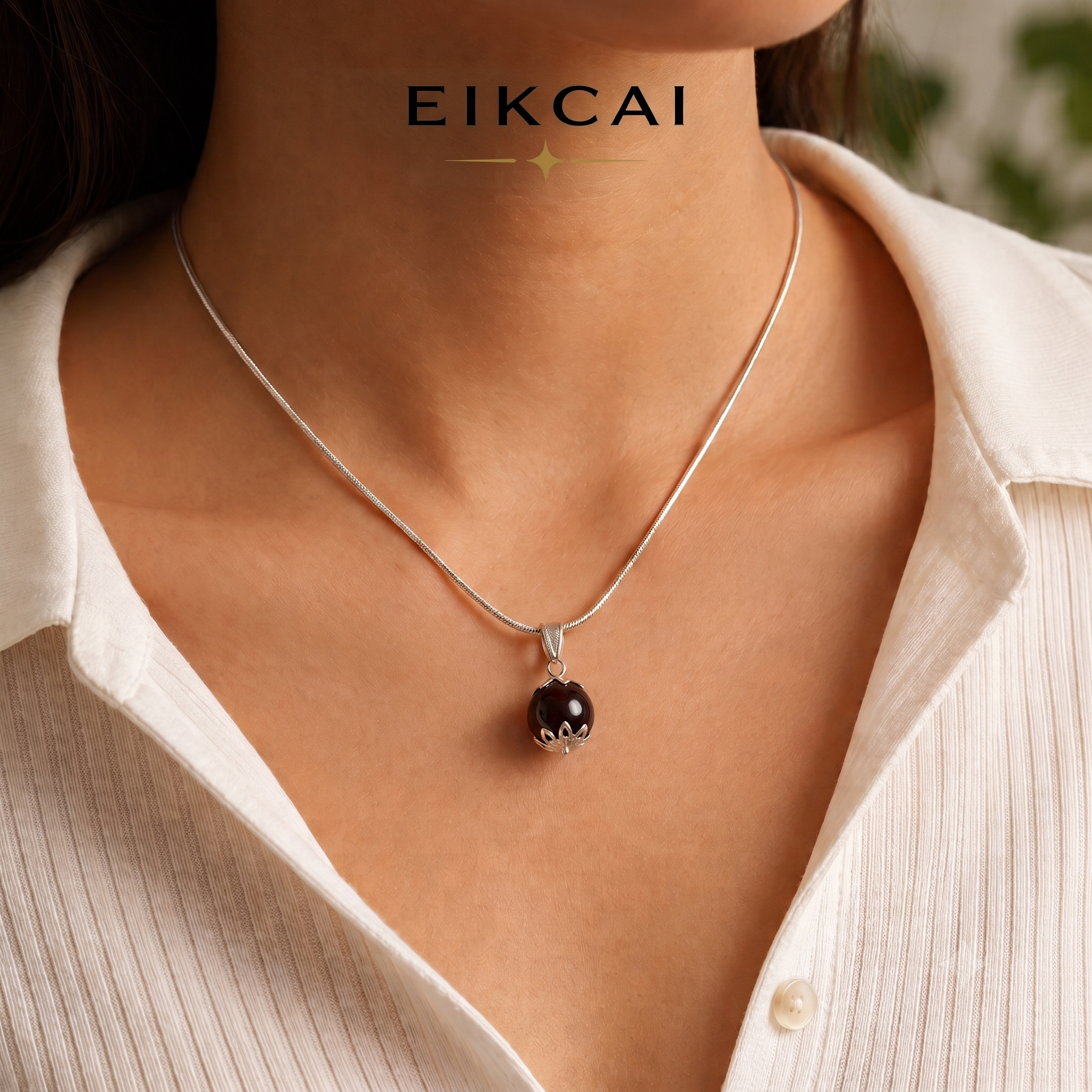 Red Garnet Pendant with Silver Chain