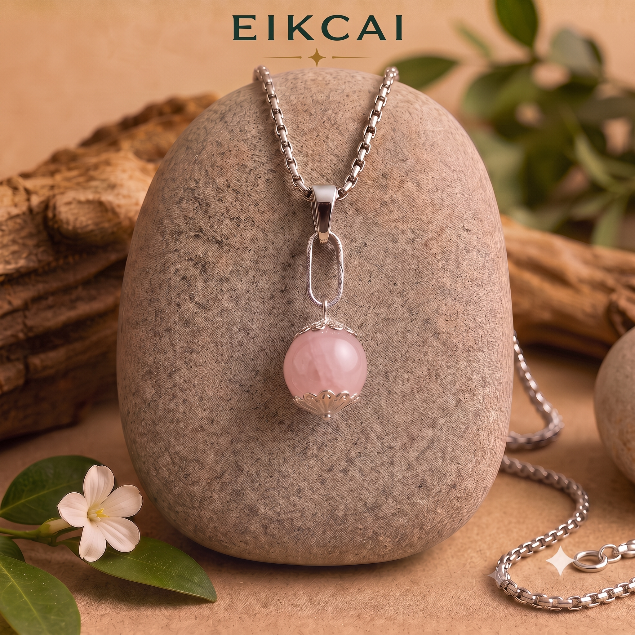 Rose Quartz Pendant with Silver Chain