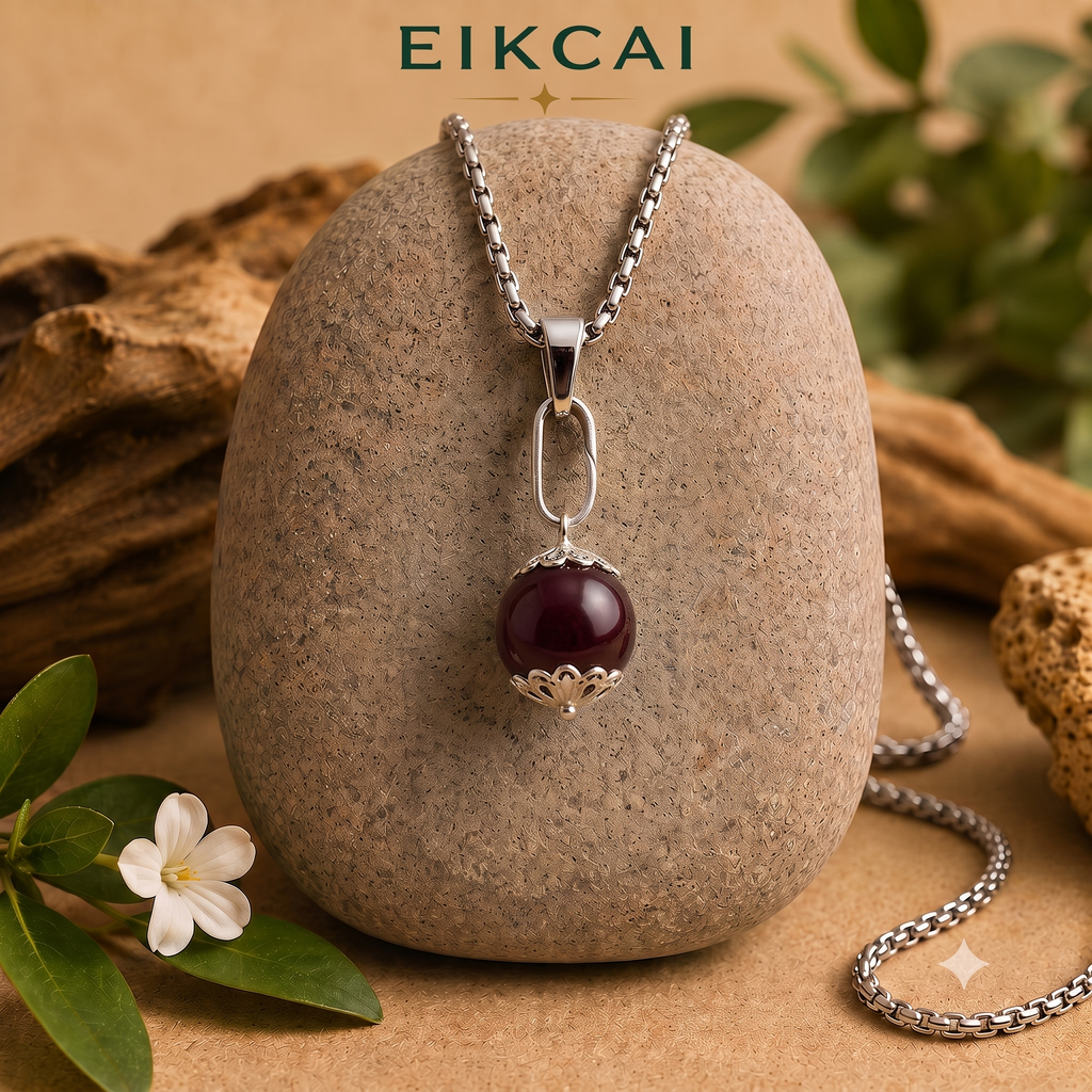 Red Garnet Pendant with Silver Chain