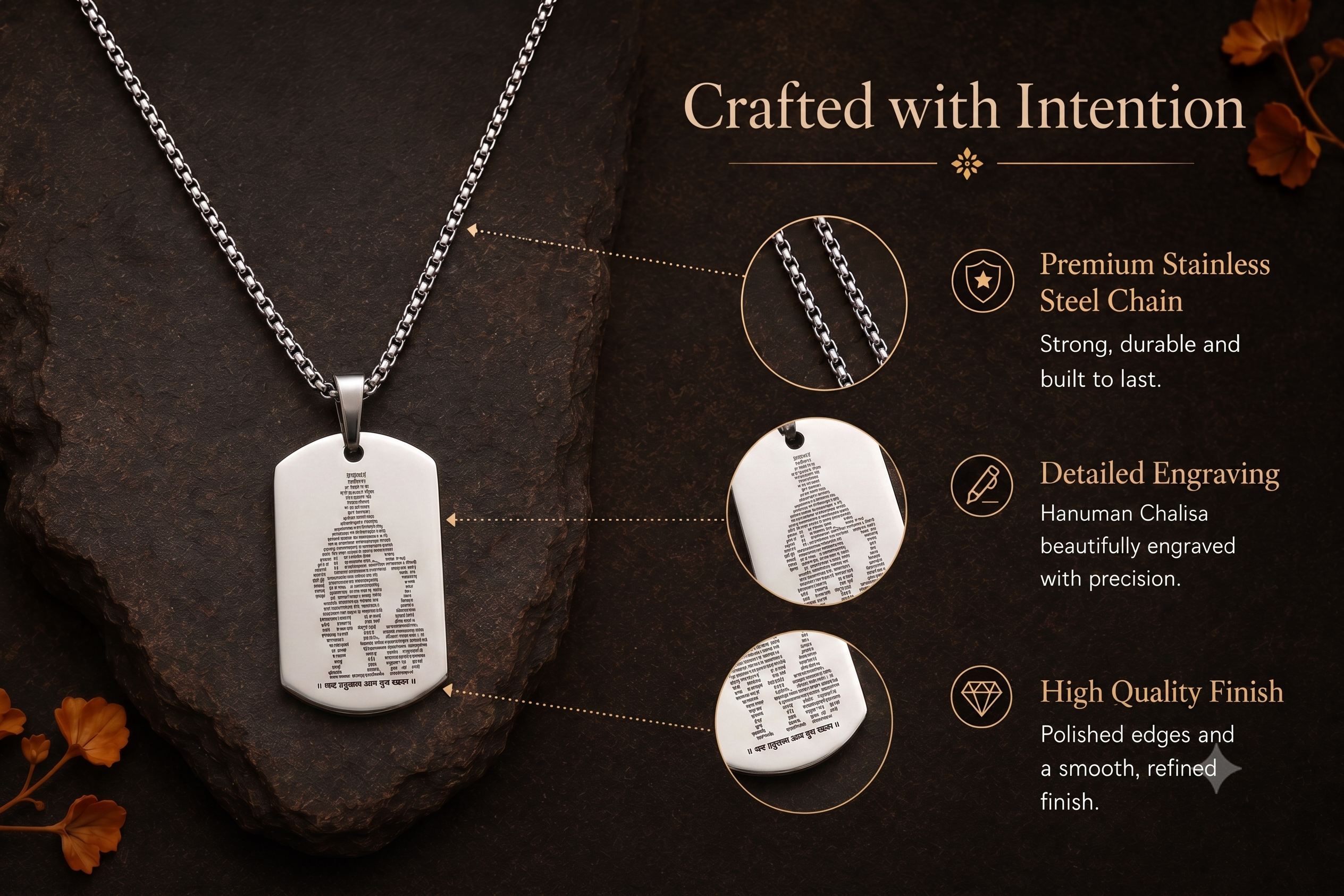 Silver Hanuman Chalisa Pendant with Chain