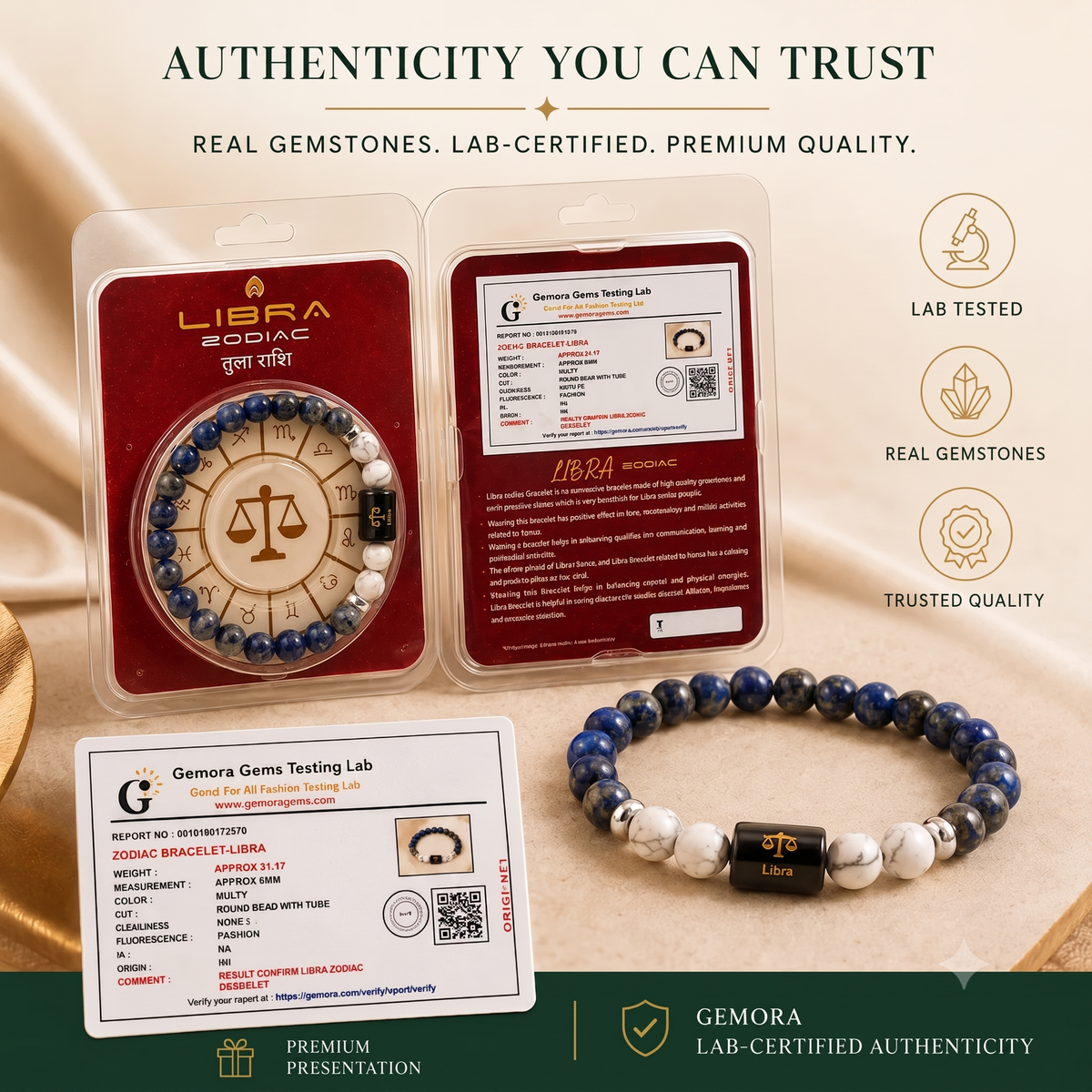 Libra (तुला राशि) Zodiac Lapis Lazuli & Howlite Bracelet