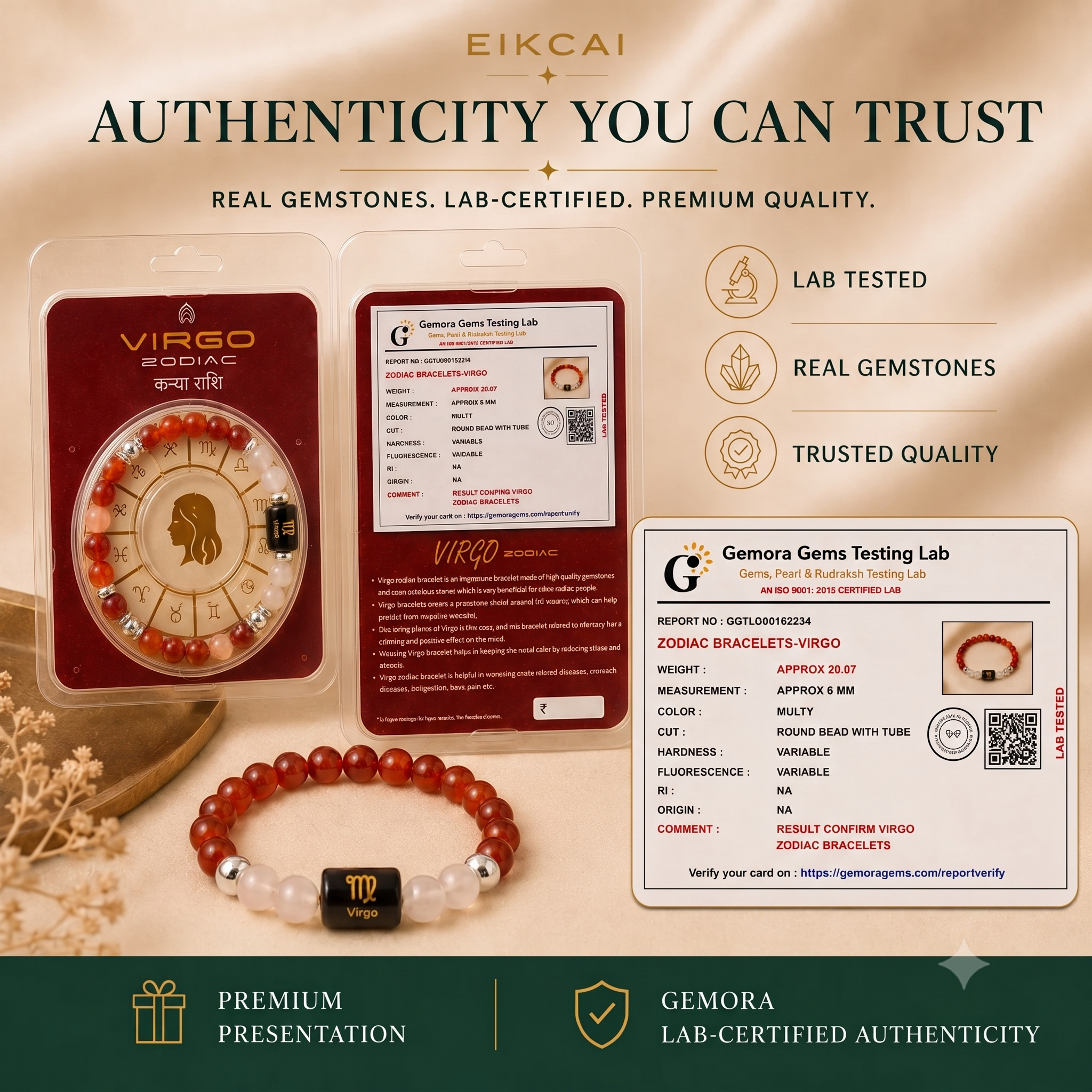 Virgo (कन्या राशि) Zodiac Carnelian & Milky Quartz Bracelet