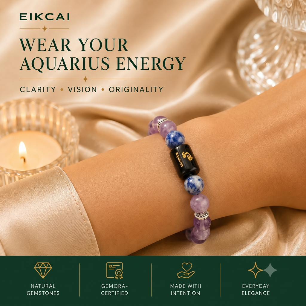Aquarius (कुंभ राशि) Zodiac Amethyst & Lapis Lazuli Bracelet