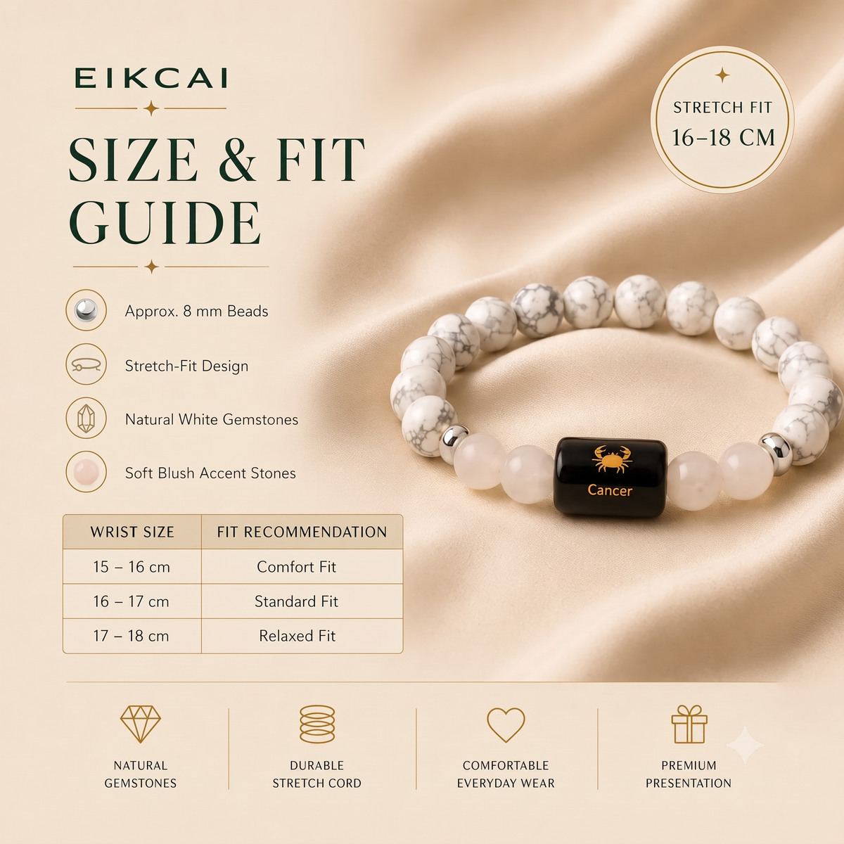 Cancer (कर्क राशि) Zodiac Howlite & Milky Quartz Bracelet